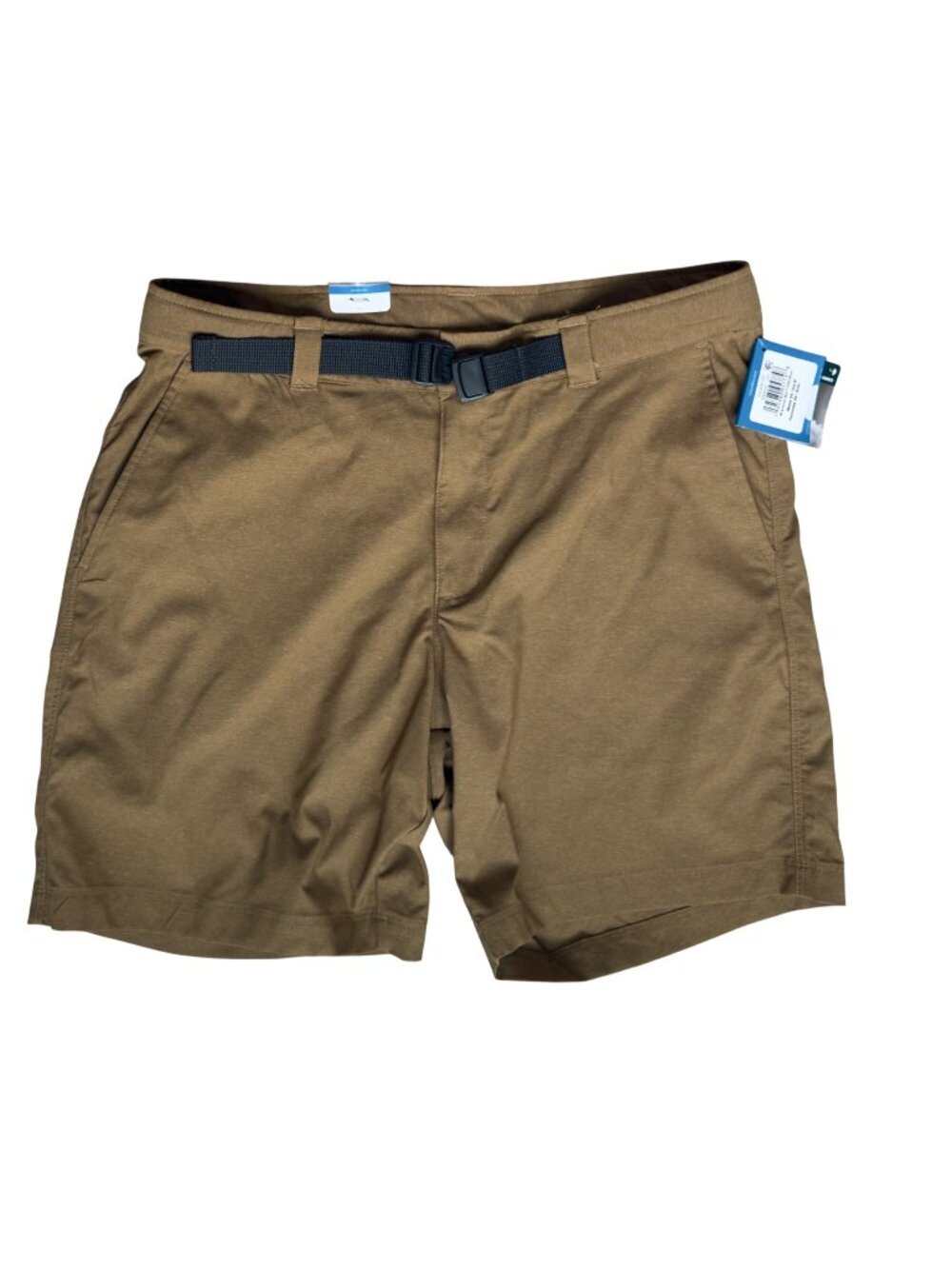 New Columbia Mens Shorts Size 34 Inseam 8" Khaki Tan Brown Belted Hiking Nylon